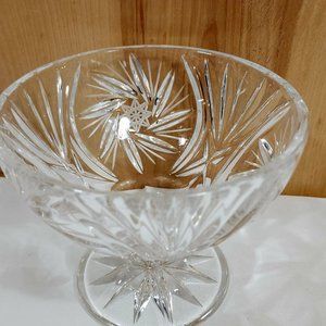 Vintage Lausiter Lead Cut Crystal Glass Footed Bowl Faceted Candy Trinket Dish